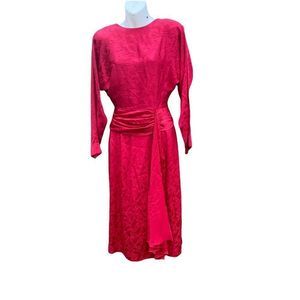 Christyne Forti Womens A Line Dress Red Abstract Lined Zip Ruched Long Sleeve 8